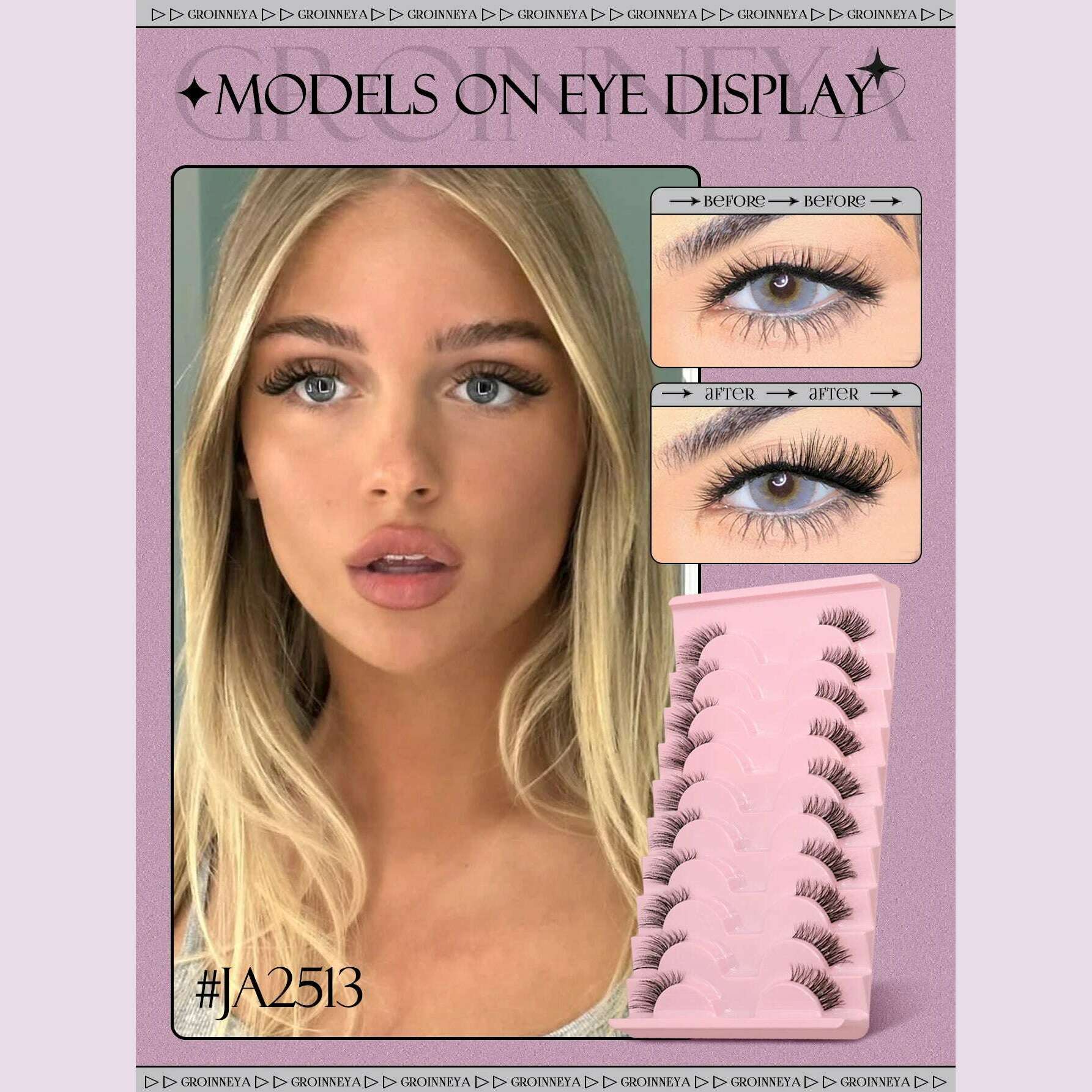 GROINNEYA Half Lashes Half Lashes Soft Natural Clear Band Lashes Natural Look Faux Mink Wispy Mink Eyelashes Extension Makeup - KIMLUD