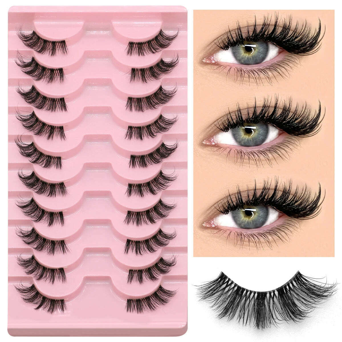 GROINNEYA Half Lashes Half Lashes Soft Natural Clear Band Lashes Natural Look Faux Mink Wispy Mink Eyelashes Extension Makeup - KIMLUD
