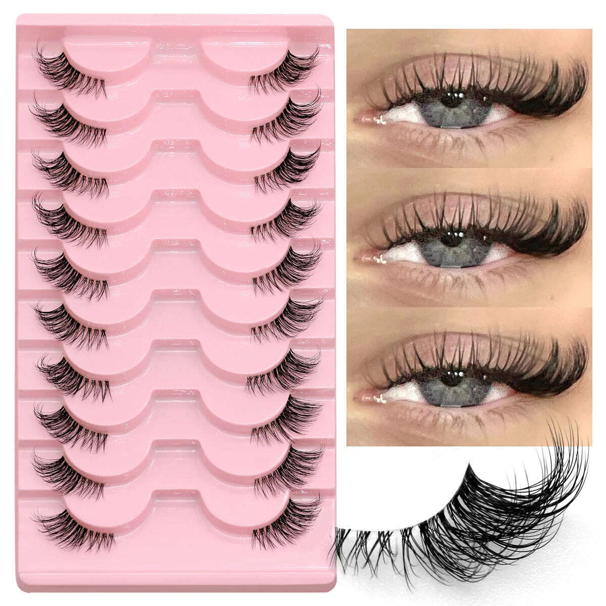 GROINNEYA Half Lashes Half Lashes Soft Natural Clear Band Lashes Natural Look Faux Mink Wispy Mink Eyelashes Extension Makeup - KIMLUD