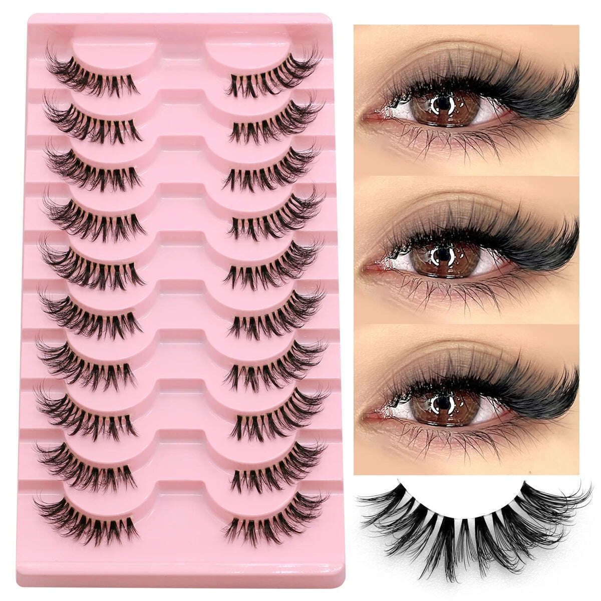 GROINNEYA Half Lashes Half Lashes Soft Natural Clear Band Lashes Natural Look Faux Mink Wispy Mink Eyelashes Extension Makeup - KIMLUD