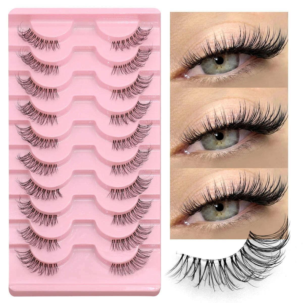 GROINNEYA Half Lashes Half Lashes Soft Natural Clear Band Lashes Natural Look Faux Mink Wispy Mink Eyelashes Extension Makeup - KIMLUD