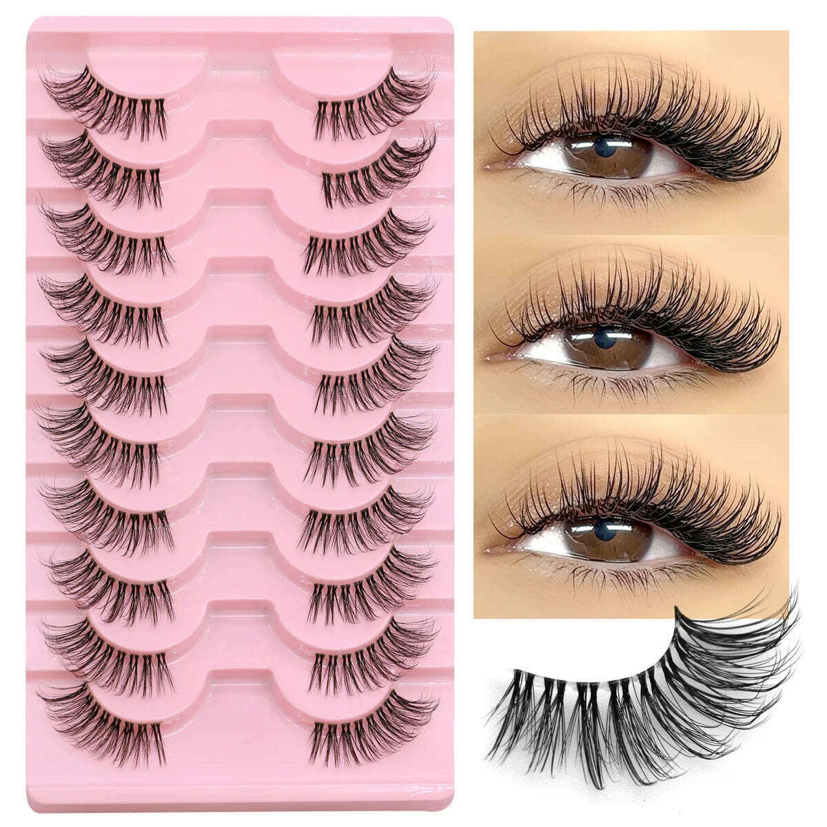 GROINNEYA Half Lashes Half Lashes Soft Natural Clear Band Lashes Natural Look Faux Mink Wispy Mink Eyelashes Extension Makeup - KIMLUD
