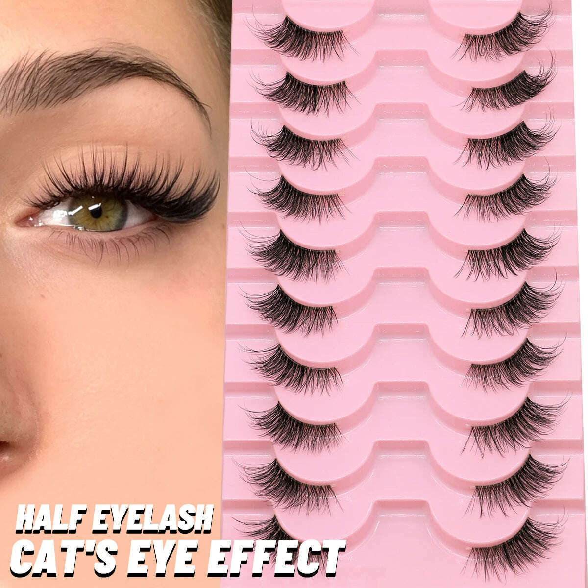 GROINNEYA Half Lashes Half Lashes Soft Natural Clear Band Lashes Natural Look Faux Mink Wispy Mink Eyelashes Extension Makeup - KIMLUD