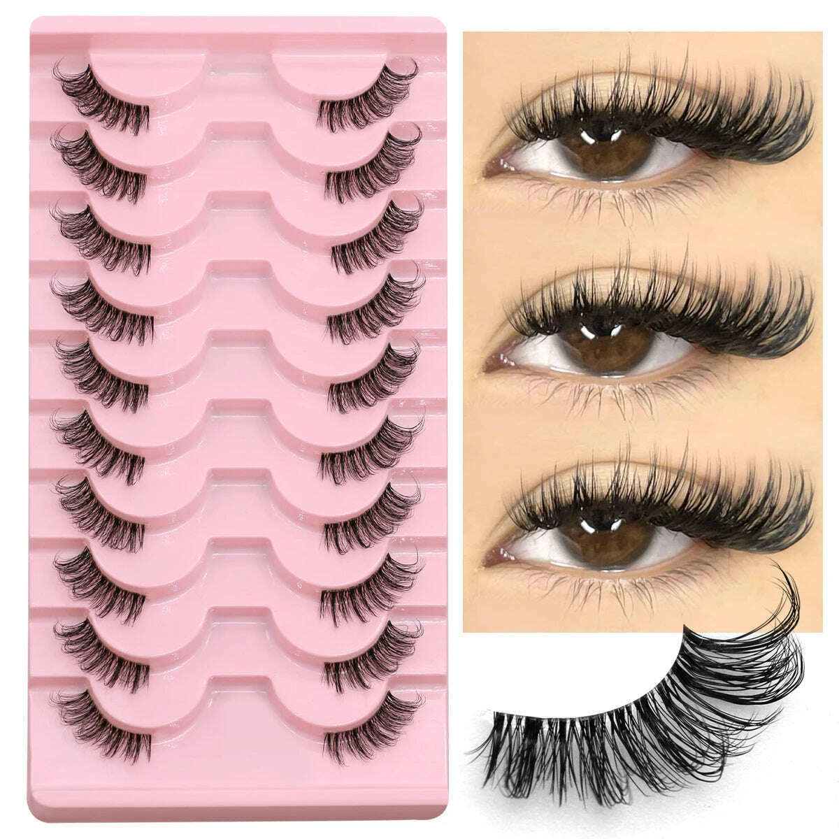 GROINNEYA Half Lashes Half Lashes Soft Natural Clear Band Lashes Natural Look Faux Mink Wispy Mink Eyelashes Extension Makeup - KIMLUD