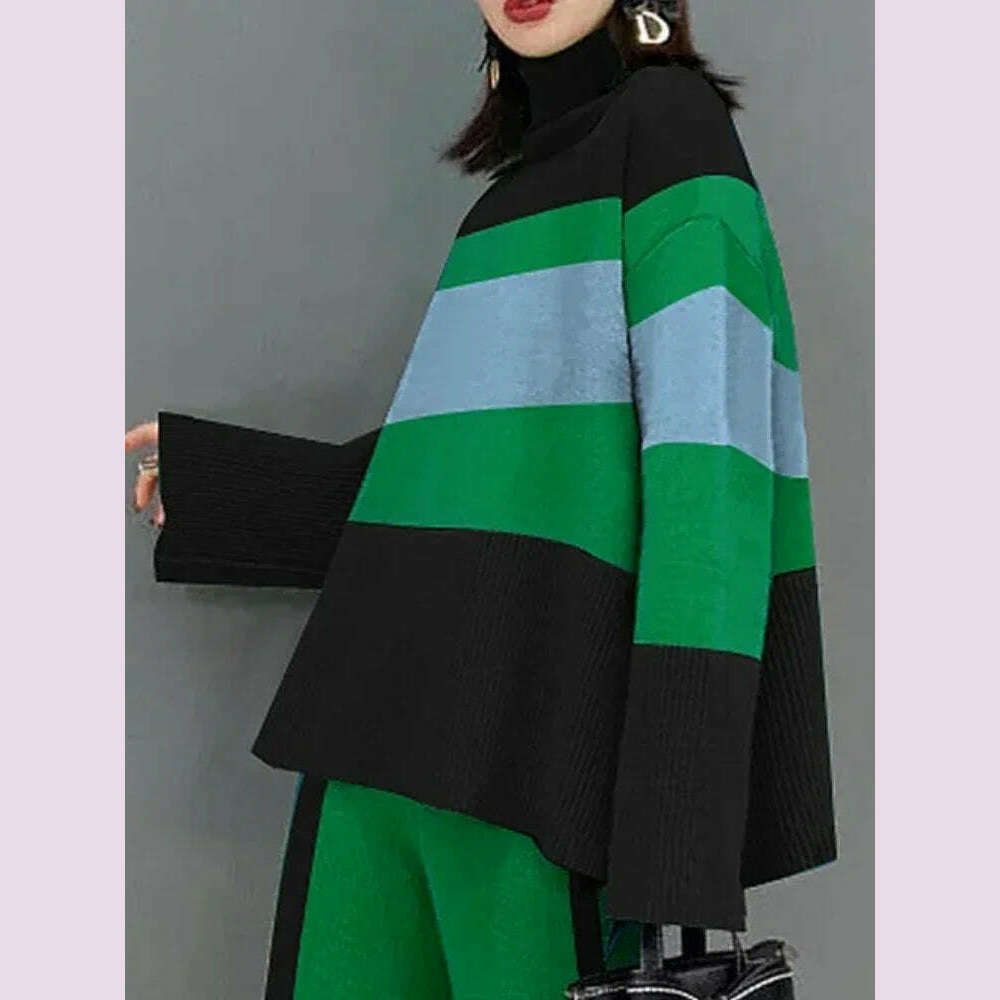 Gymystars Women's Suits Autumn Pants Sets New Casual Elegant Contrast Color Sweater Tops Loose Office Female Pullovers&Trousers - KIMLUD