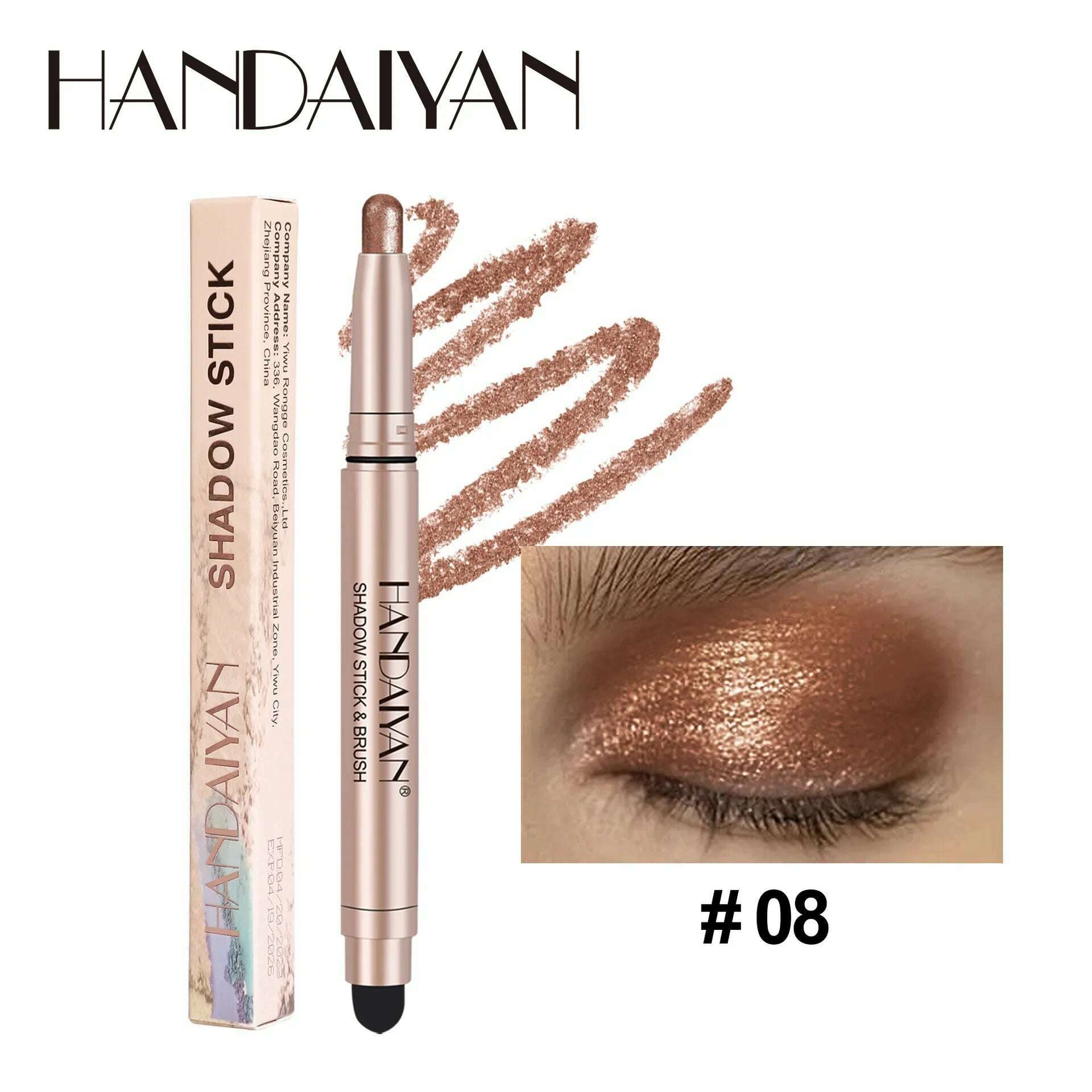 HANDAIYAN 12 Color Double Head Eye Shadow Stick Glitter Shimmer Matte EyeShadow Waterproof Lasting New Popular High Gloss Makeup - KIMLUD