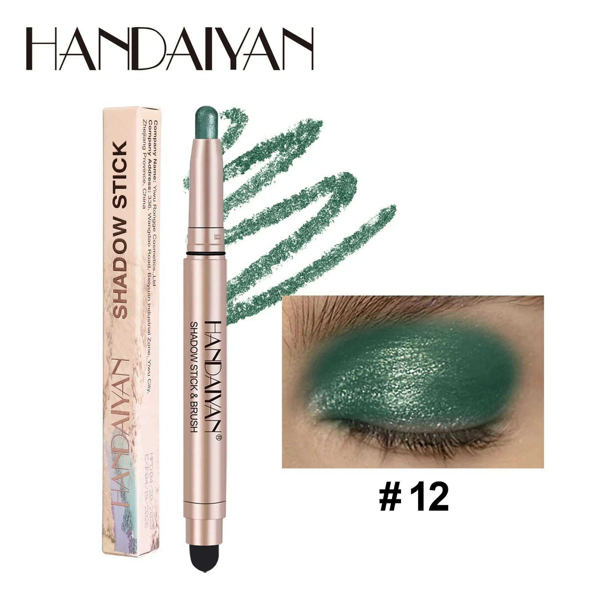 HANDAIYAN 12 Color Double Head Eye Shadow Stick Glitter Shimmer Matte EyeShadow Waterproof Lasting New Popular High Gloss Makeup - KIMLUD