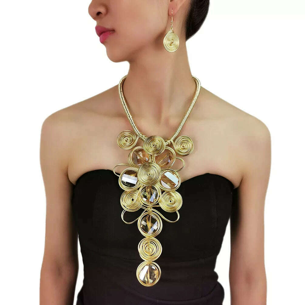 Handmade African Necklace For Women Gold Color Thick Lace Chain Choker Aluminum Wind Statement Collar Vintage Jewelry Sets Dubai - KIMLUD