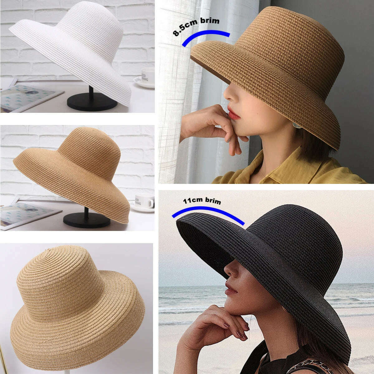 Handmade Women Summer Sun Hat Japanese Hepburn Style Big Eaves Beach Sun Hat Holiday Fold Fisherman Cap Temperament Flat Hat - KIMLUD