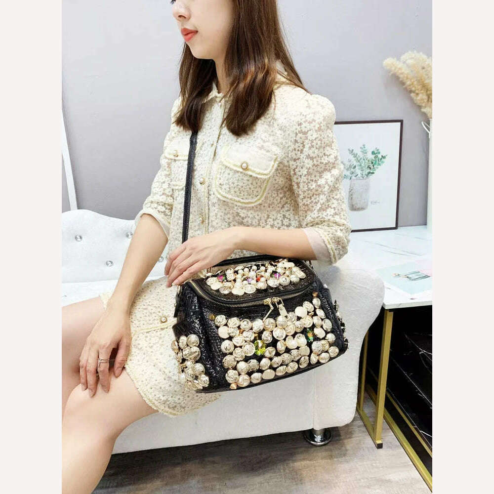 Handmade Women's bag Handbag for women purses and handbag luxury Designer Casual black bucket Female Messenger shoulder Bag - KIMLUD