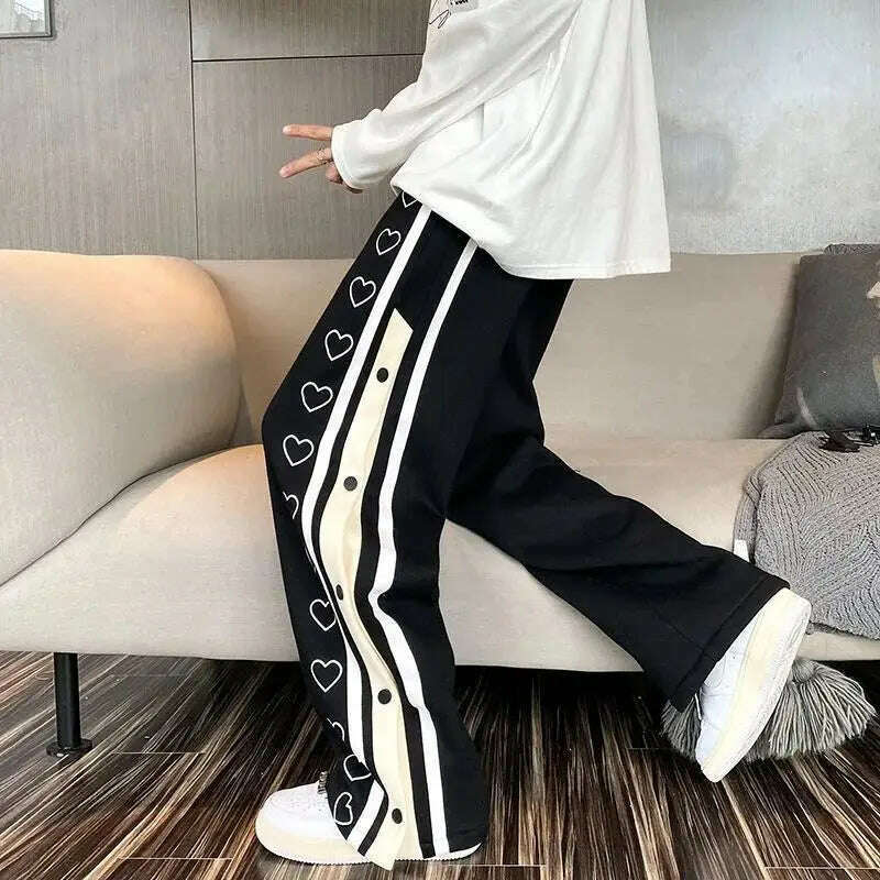 Harajuku Wide leg Sweatpants Oversize Men Streetwear Side Button Baggy Pants Casual Sport Split Basketball Women Track Trousers - KIMLUD