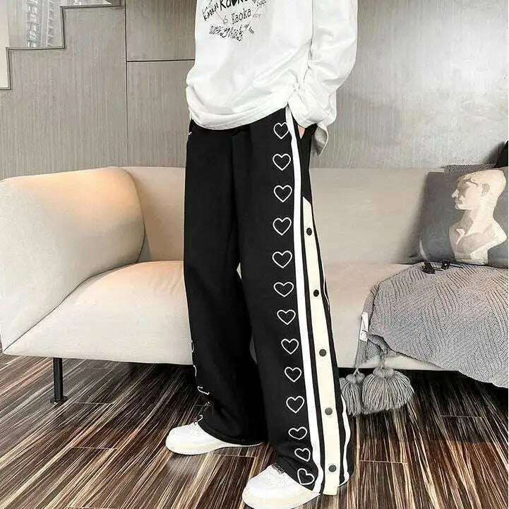 Harajuku Wide leg Sweatpants Oversize Men Streetwear Side Button Baggy Pants Casual Sport Split Basketball Women Track Trousers - KIMLUD