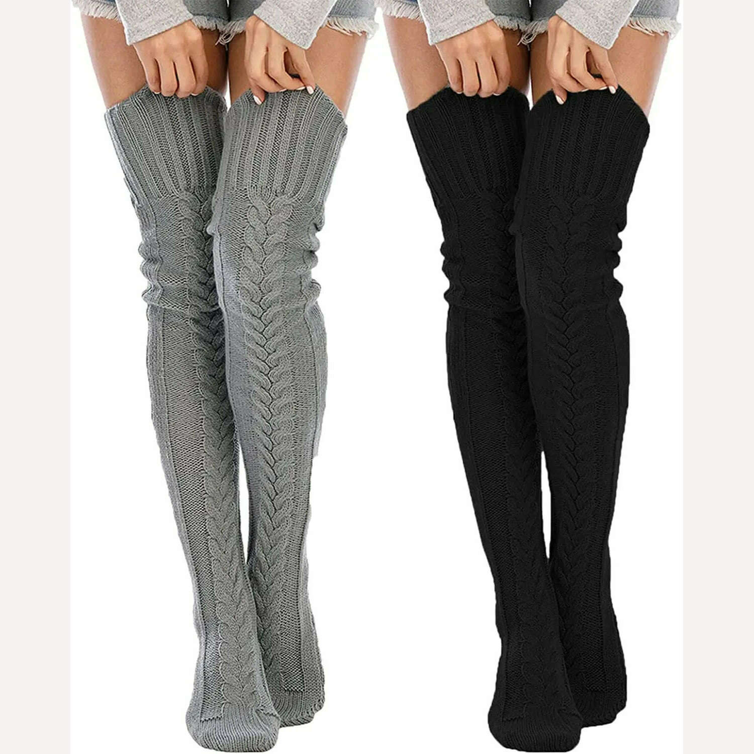 Harajuku Women Girls Wool Stockings Winter Warm Knitted Over Knee Socks Leg Warmer Female Thigh Sexy Long Stockings Leg Warmers - KIMLUD