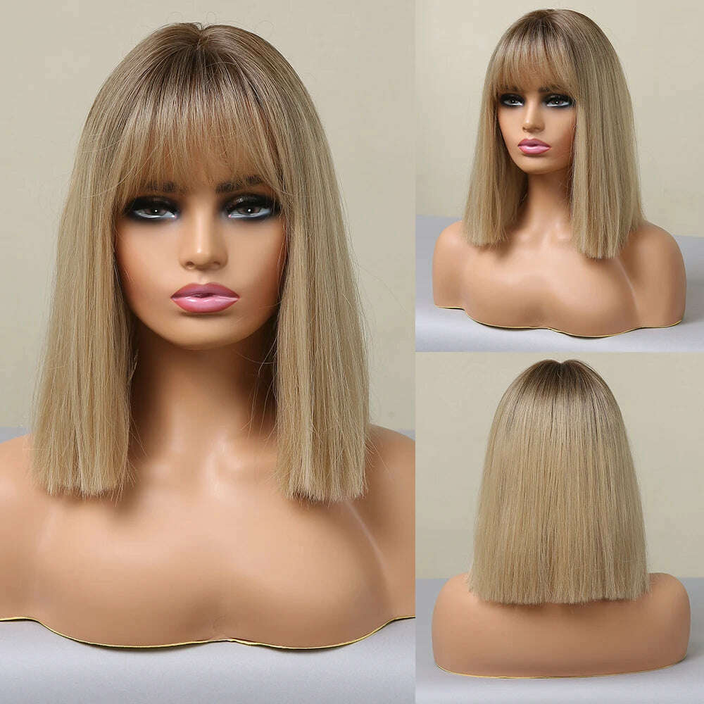 KIMLUD, HENRY MARGU Red Copper Ginger Synthetic Wigs with Bangs Medium Water Wave Natural Bob Daily Hair Wigs for Women Heat Resistant, KIMLUD Womens Clothes