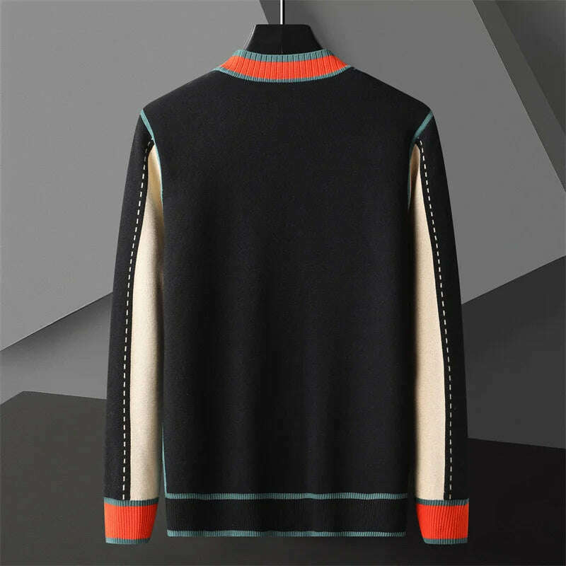 High Quality Contrasting Colors Line Decoration Knitting Cardigan Man Long Sleeve Slim Fit Sweater Cardigan Male Garment Coat - KIMLUD