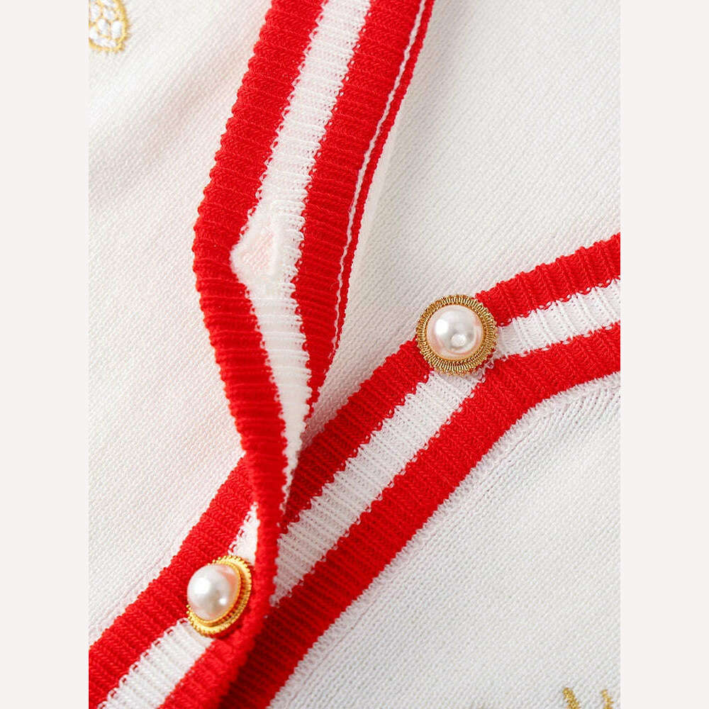 High Quality Fashion Designer Bee Embroidery Cardigan Long Sleeve Single Breasted Contrast Color Button Knitted Sweaters C-068 - KIMLUD
