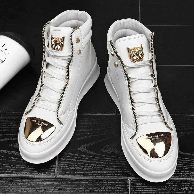KIMLUD, High Top Casual Shoes Men Sneakers 2024 Fashion Skateboard Shoes Leopard Platform Shoe Sport Training Shoes Men's Ankle Boots, WHITE / 41, KIMLUD APPAREL - Womens Clothes