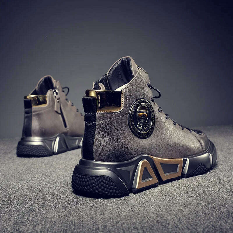 KIMLUD, High-top Men's Shoes Leather Men's Ankle Boots 2022 Autumn and Winter New Trend Leather Boots Youth Thick-soled Rider Boots, KIMLUD Womens Clothes