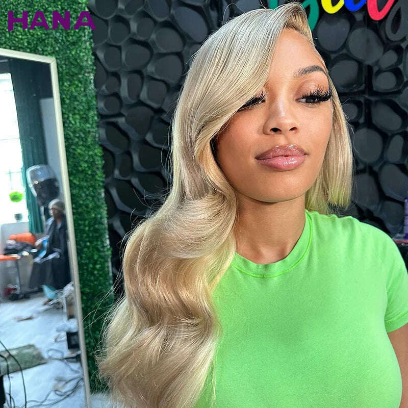 Highlight Ash Blonde Colored HD Lace Front Wig Bleached Knots Glueless 4X6 Lace Closure Wig Pre Plucked Human Hair Wig For Women - KIMLUD