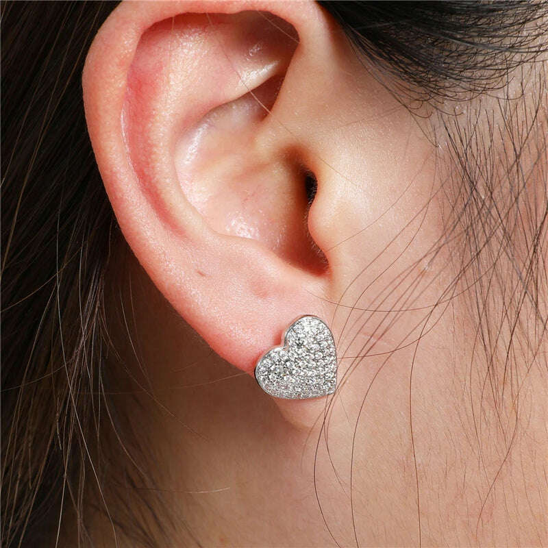 Hip Micro 1Pair Heart Shape Pave Baguette Cubic Zircon Stone Ice out Stud CZ Earring Bling Copper Earrings For Women Men Jewelry - KIMLUD