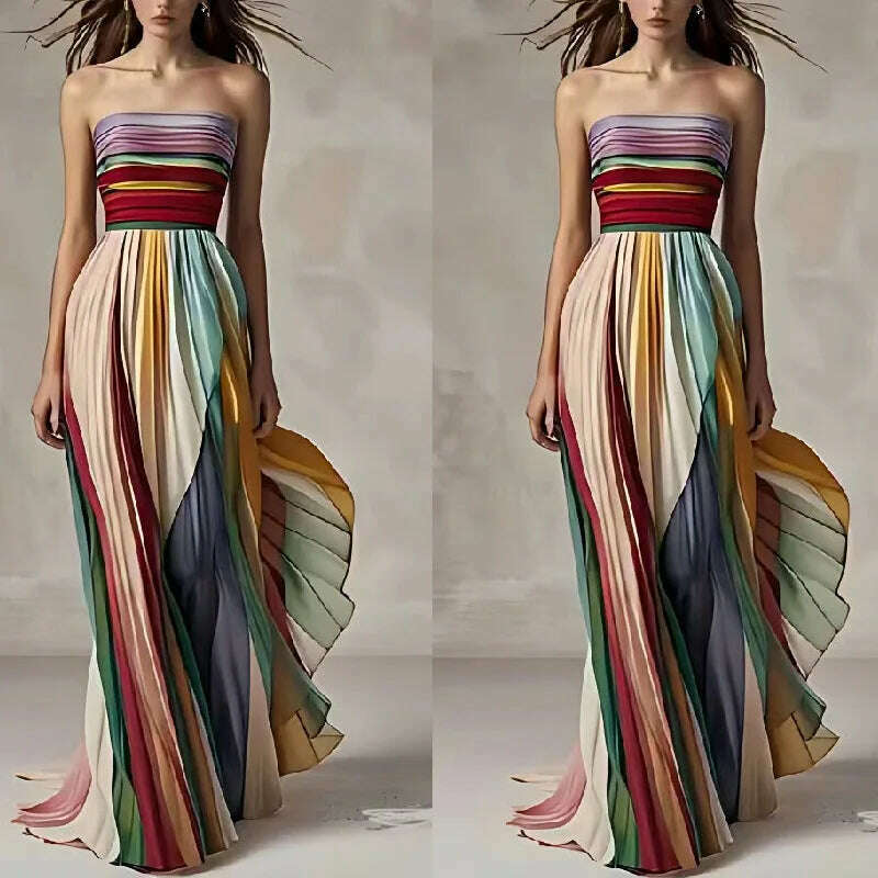 KIMLUD, Holiday Sleeveless Patchwork Sexy Dress, Women Summer Strapless Printing Maxi Dress, 2025 Simple Backless Elegant Ladies Dress
﻿, KIMLUD Womens Clothes