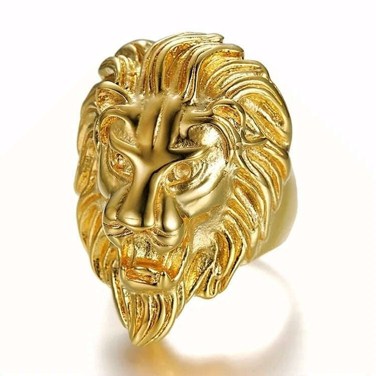 KIMLUD, hot sale Gold silver color Stainless steel Lion 's head Men Hip hop rings fashion punk Animal shape ring male Hiphop jewelry, KIMLUD Womens Clothes