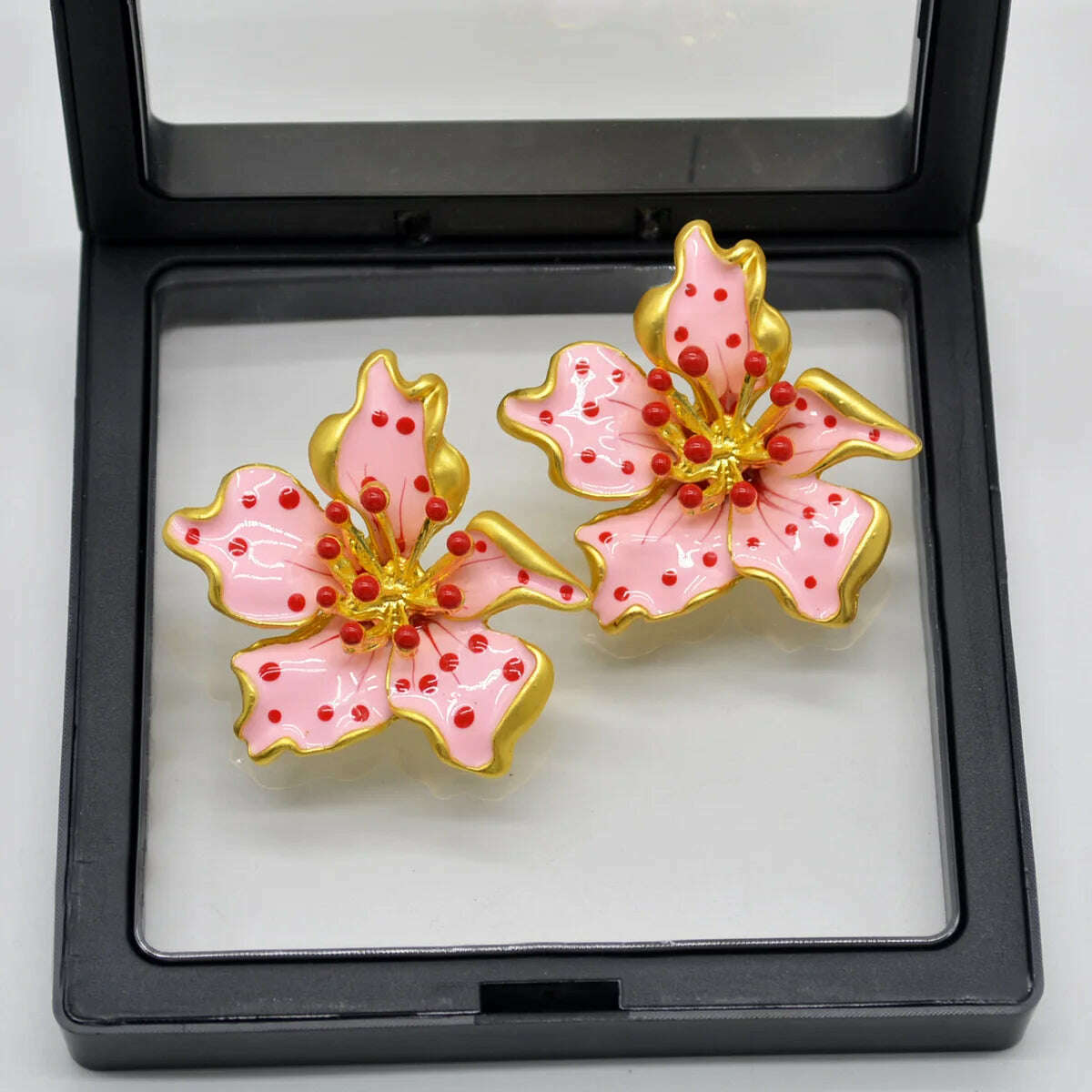 HUANZHI Enamel Pink Flower Stud Earring Irregular Petal Vintage Drip Oil Elegant Sweet Jewerly Gift for Women Girls - KIMLUD