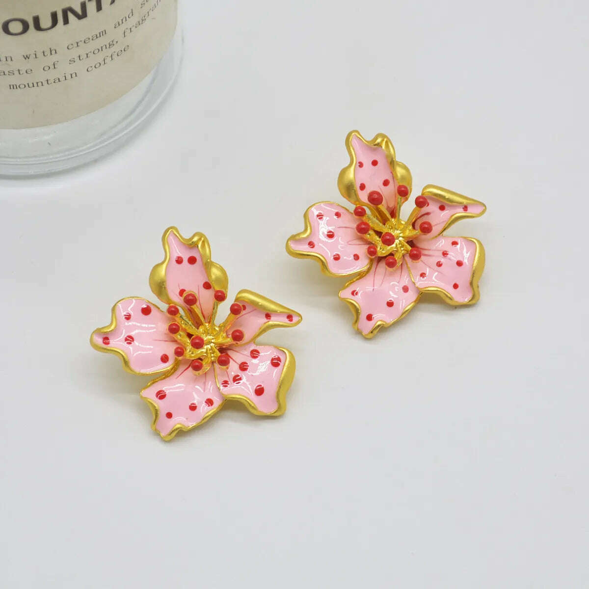 HUANZHI Enamel Pink Flower Stud Earring Irregular Petal Vintage Drip Oil Elegant Sweet Jewerly Gift for Women Girls - KIMLUD