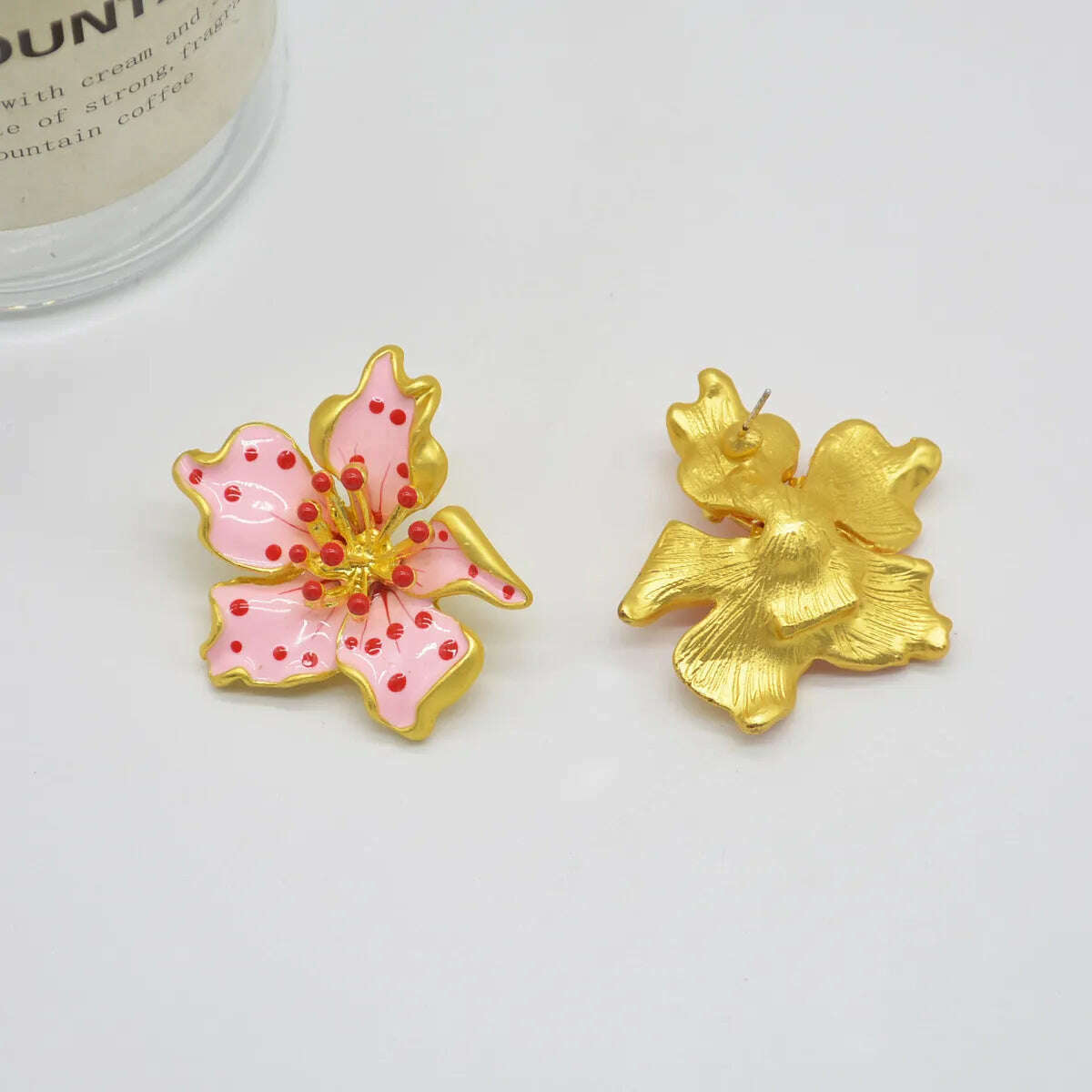 HUANZHI Enamel Pink Flower Stud Earring Irregular Petal Vintage Drip Oil Elegant Sweet Jewerly Gift for Women Girls - KIMLUD