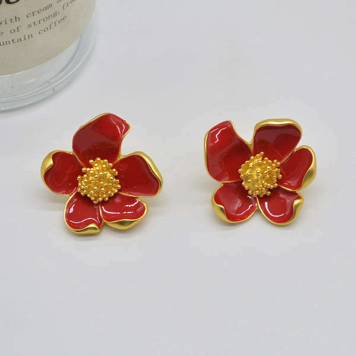 HUANZHI Enamel Pink Flower Stud Earring Irregular Petal Vintage Drip Oil Elegant Sweet Jewerly Gift for Women Girls - KIMLUD