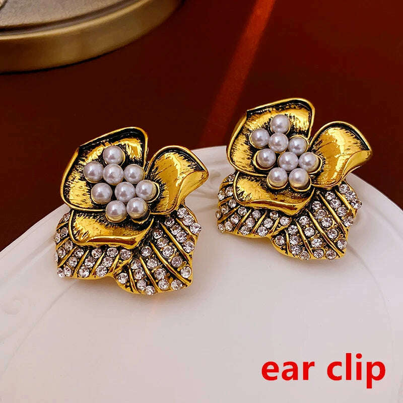 HUANZHI Enamel Pink Flower Stud Earring Irregular Petal Vintage Drip Oil Elegant Sweet Jewerly Gift for Women Girls - KIMLUD