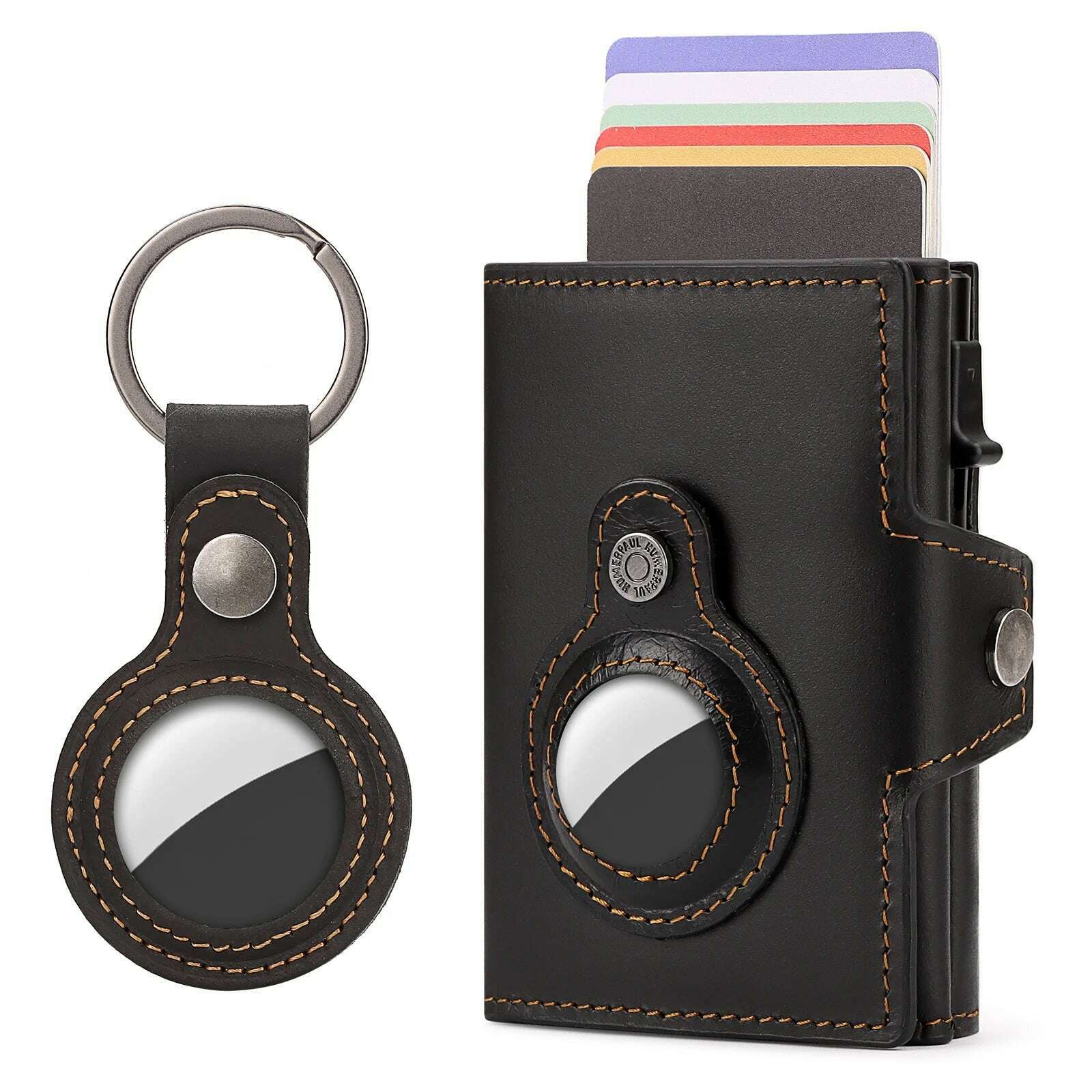 HUMERPAUL Wallet for Apple Airtage RFID Blocking Card Holder Business Aluminum Pop Up Slide Cardholder Case with Zip Coin Purse - KIMLUD