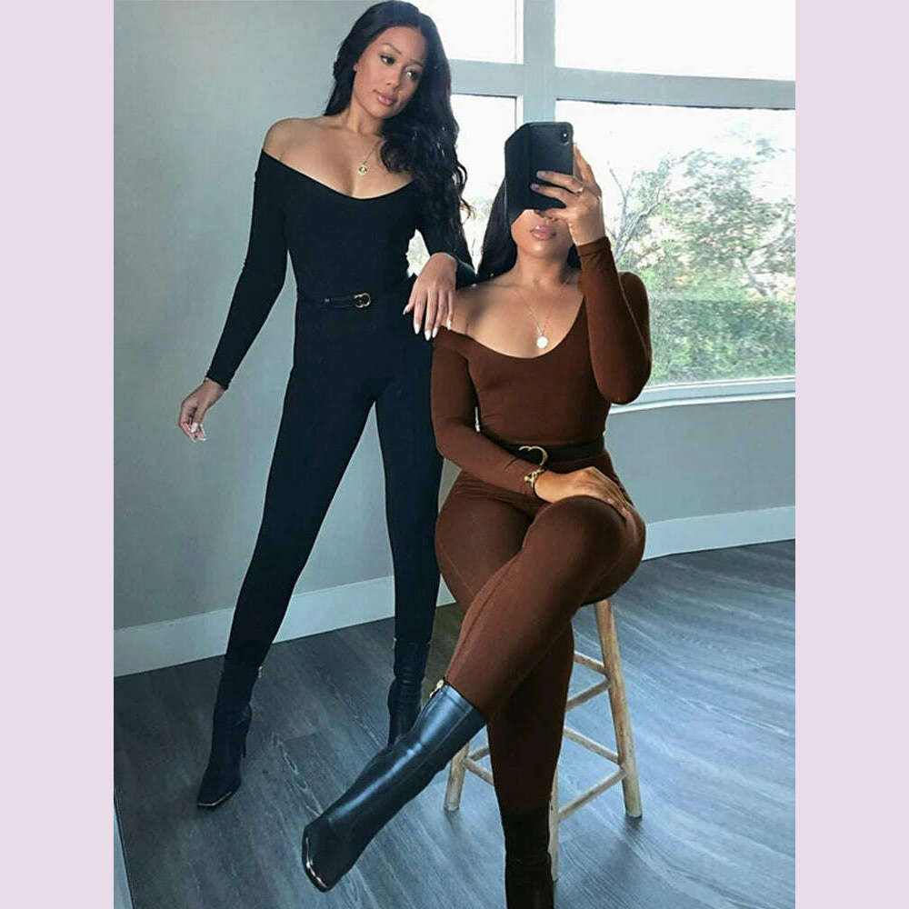 KIMLUD, II Women's Rompers Long Sleeve Solid Skinny Bodycon Jumpsuits Fashion Sports Fitness Casual Activity Streetwear Overalls, KIMLUD Womens Clothes