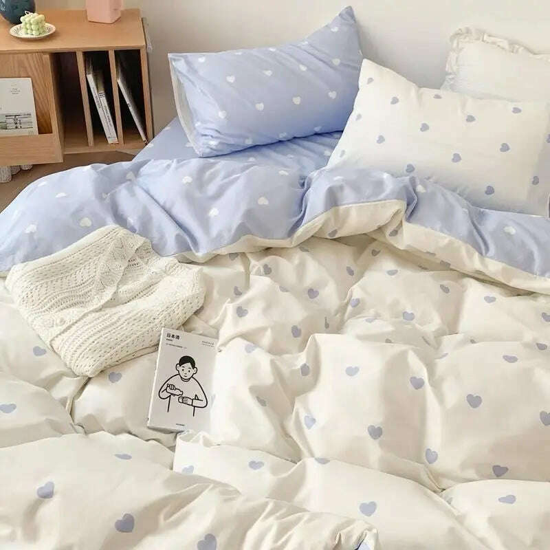 Ins Green Grid Bedding Set Bed Linen Nordic Lattice Duvet Cover For Adults Boys Bedspread Flat Sheet Simple Single Quilt Cover - KIMLUD