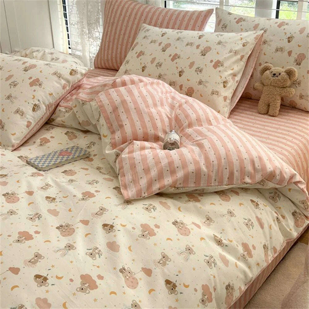 Ins Green Grid Bedding Set Bed Linen Nordic Lattice Duvet Cover For Adults Boys Bedspread Flat Sheet Simple Single Quilt Cover - KIMLUD