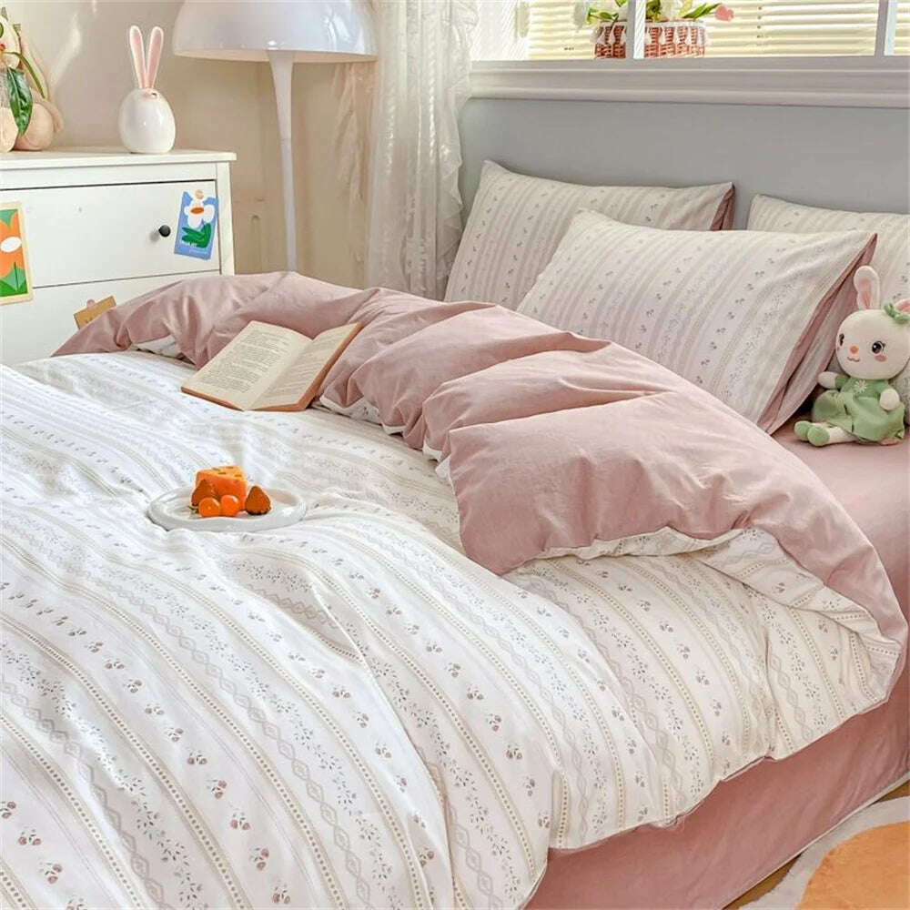 Ins Green Grid Bedding Set Bed Linen Nordic Lattice Duvet Cover For Adults Boys Bedspread Flat Sheet Simple Single Quilt Cover - KIMLUD