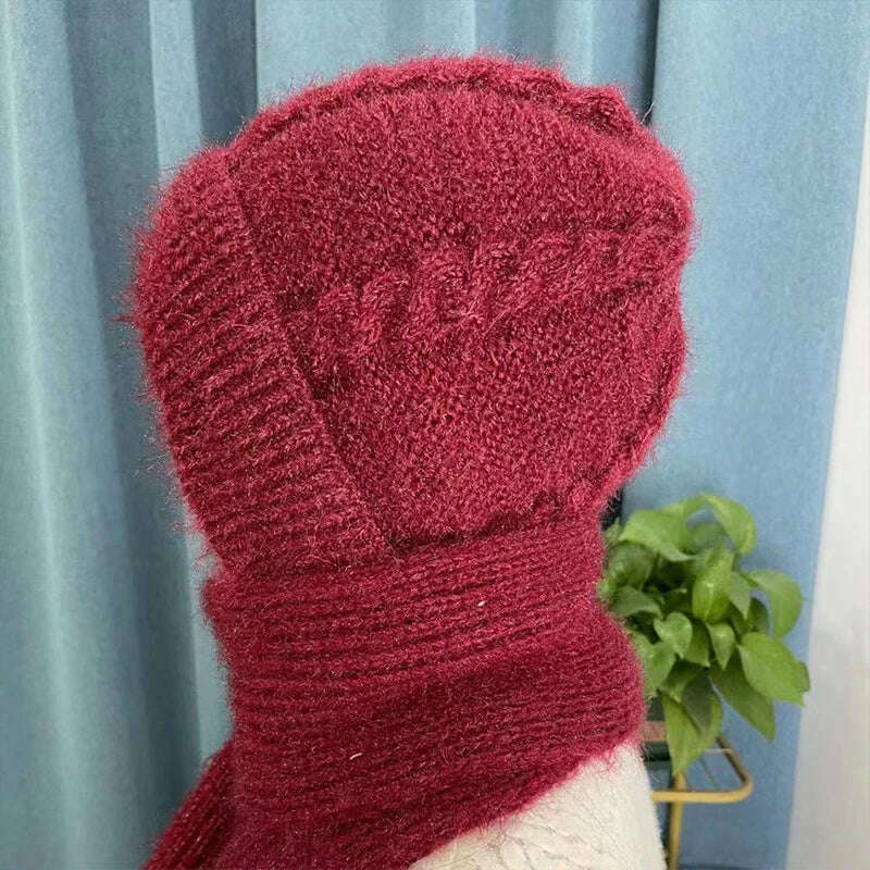 Integrated Ear Protection Windproof Cap Scarf Knitting Thick Warm Ear Guard Hat Winter Siamese Windproof Hat Scarf Set - KIMLUD