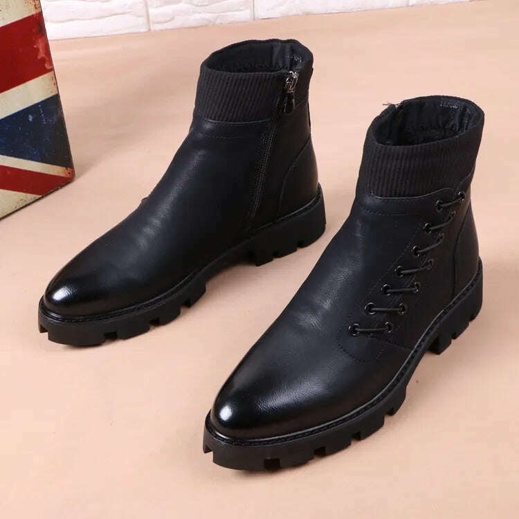 italian brand designer mens leisure cowboy boots natural leather platform shoes black autumn winter ankle boot short botas male - KIMLUD