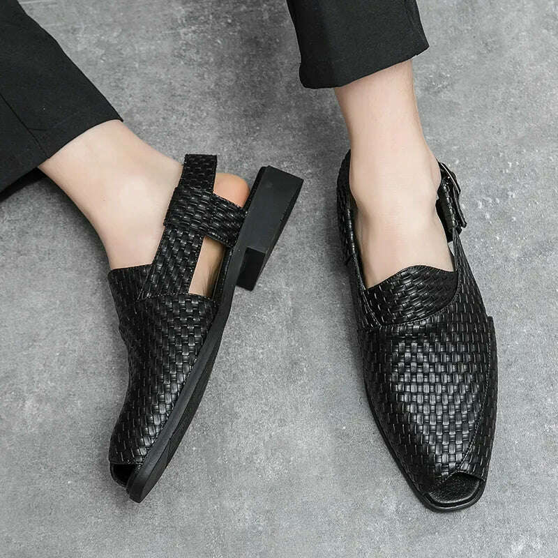 Italian Style Fashion Solid Color Leather Sandals for Men Business Dress Sandals Handmade Comfort Shoes Men Sandalias Breathable - KIMLUD