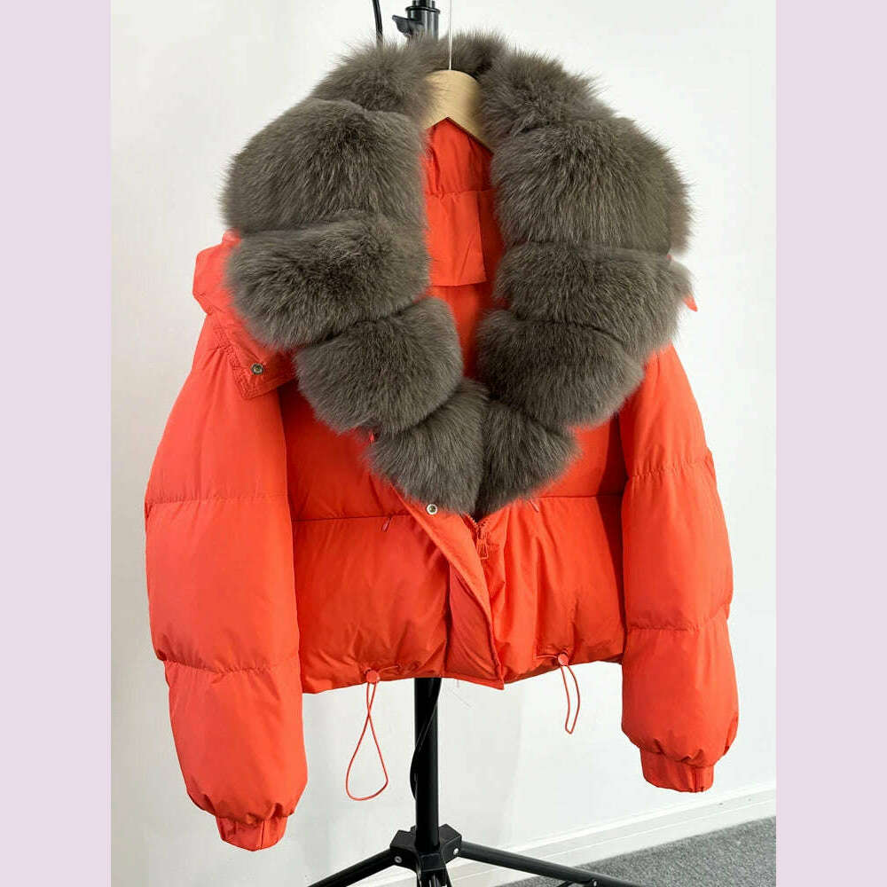 Janveny New Winter Women Down Jacket Detachable Real Fox Fur Hooded Thick 90% Duck Down Coat Female Loose Short Puffer Parkas - KIMLUD