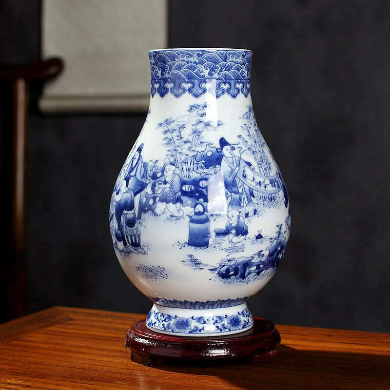Jingdezhen Ceramics Under-glazed Blue and white porcelain new Chinese style Vase Decoration living room flower arrangement - KIMLUD