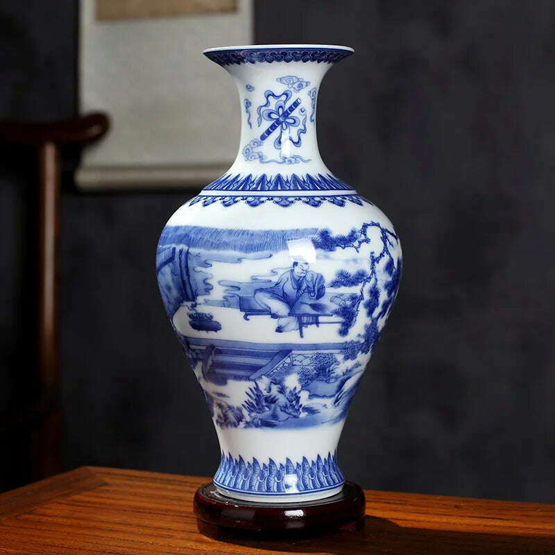 Jingdezhen Ceramics Under-glazed Blue and white porcelain new Chinese style Vase Decoration living room flower arrangement - KIMLUD