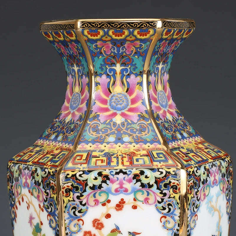 Jingdezhen Porcelain Vase Porch Ornaments Antique Official Enamel Porcelain Antique Collection Square Vase - KIMLUD
