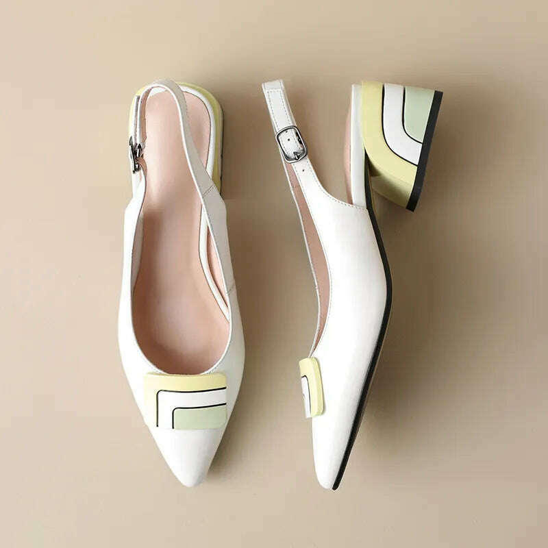 【JOCHEBED HU】Summer Genuine Leather Chunky Sandals Sexy Women High Heels Shoes New Brand Party Designer Slingback Slippers Pumps - KIMLUD