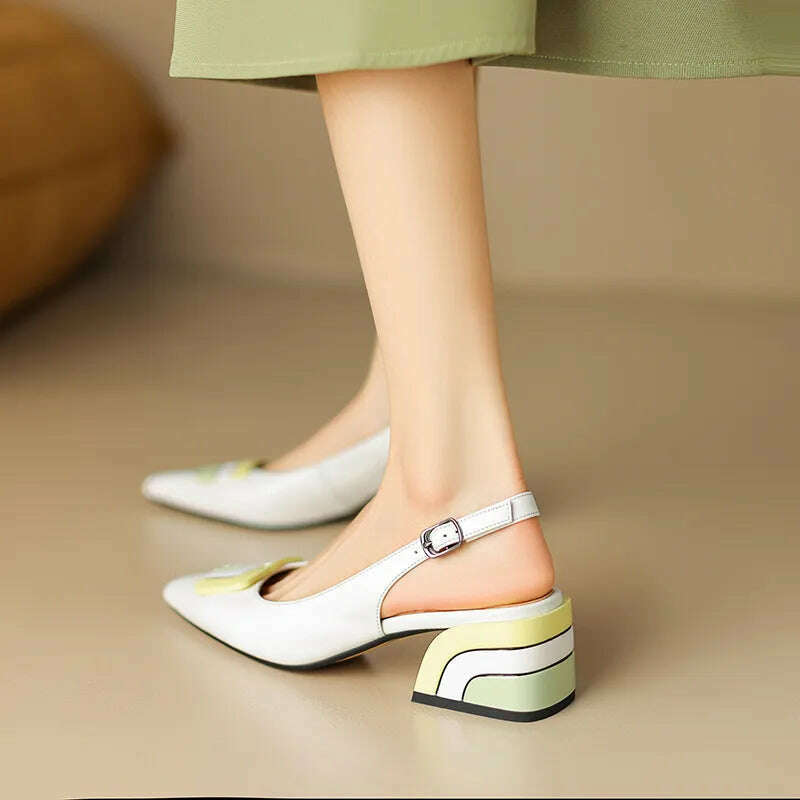 【JOCHEBED HU】Summer Genuine Leather Chunky Sandals Sexy Women High Heels Shoes New Brand Party Designer Slingback Slippers Pumps - KIMLUD