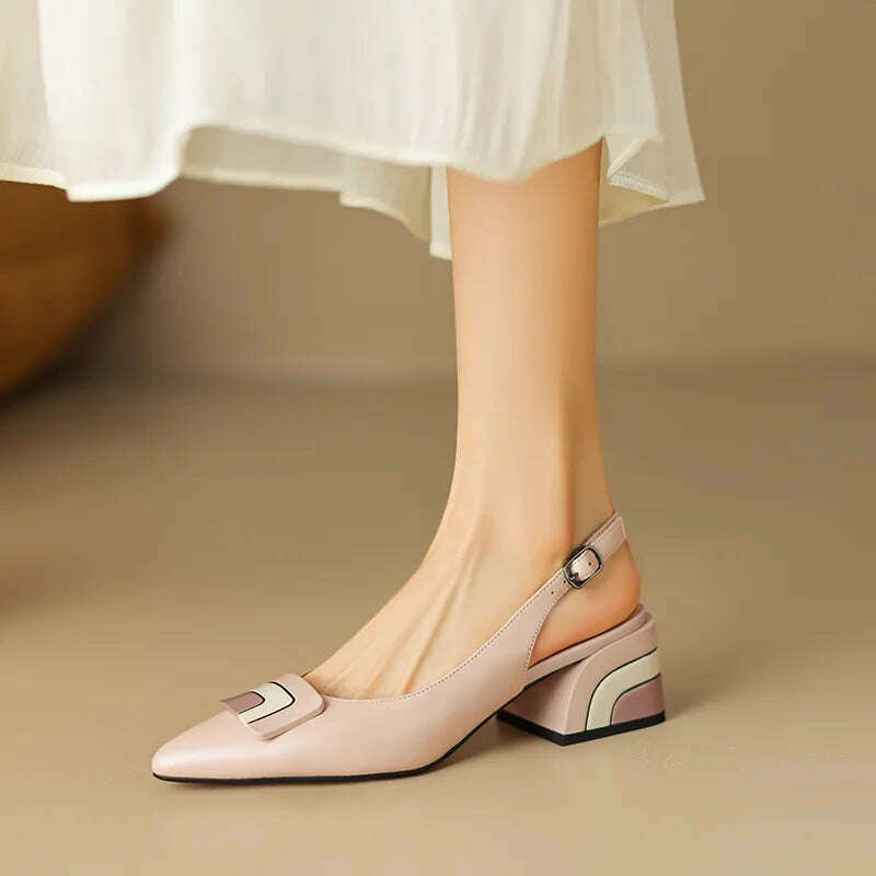 【JOCHEBED HU】Summer Genuine Leather Chunky Sandals Sexy Women High Heels Shoes New Brand Party Designer Slingback Slippers Pumps - KIMLUD