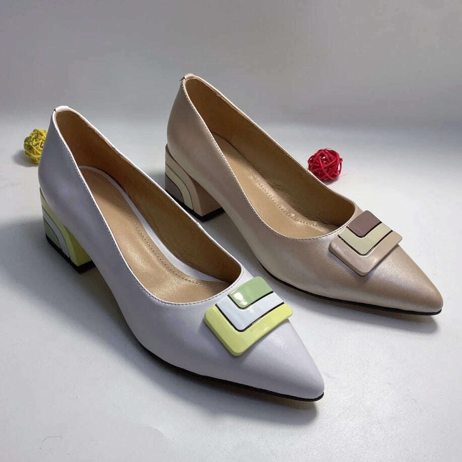 【JOCHEBED HU】Summer Genuine Leather Chunky Sandals Sexy Women High Heels Shoes New Brand Party Designer Slingback Slippers Pumps - KIMLUD