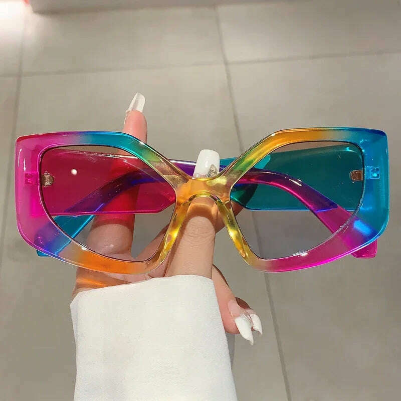 KAMMPT New Polygon Women Sunglasses Vintage Multi Gradient Candy Color Shades 2023 Trendy Brand Designer Travelling Eyewear - KIMLUD