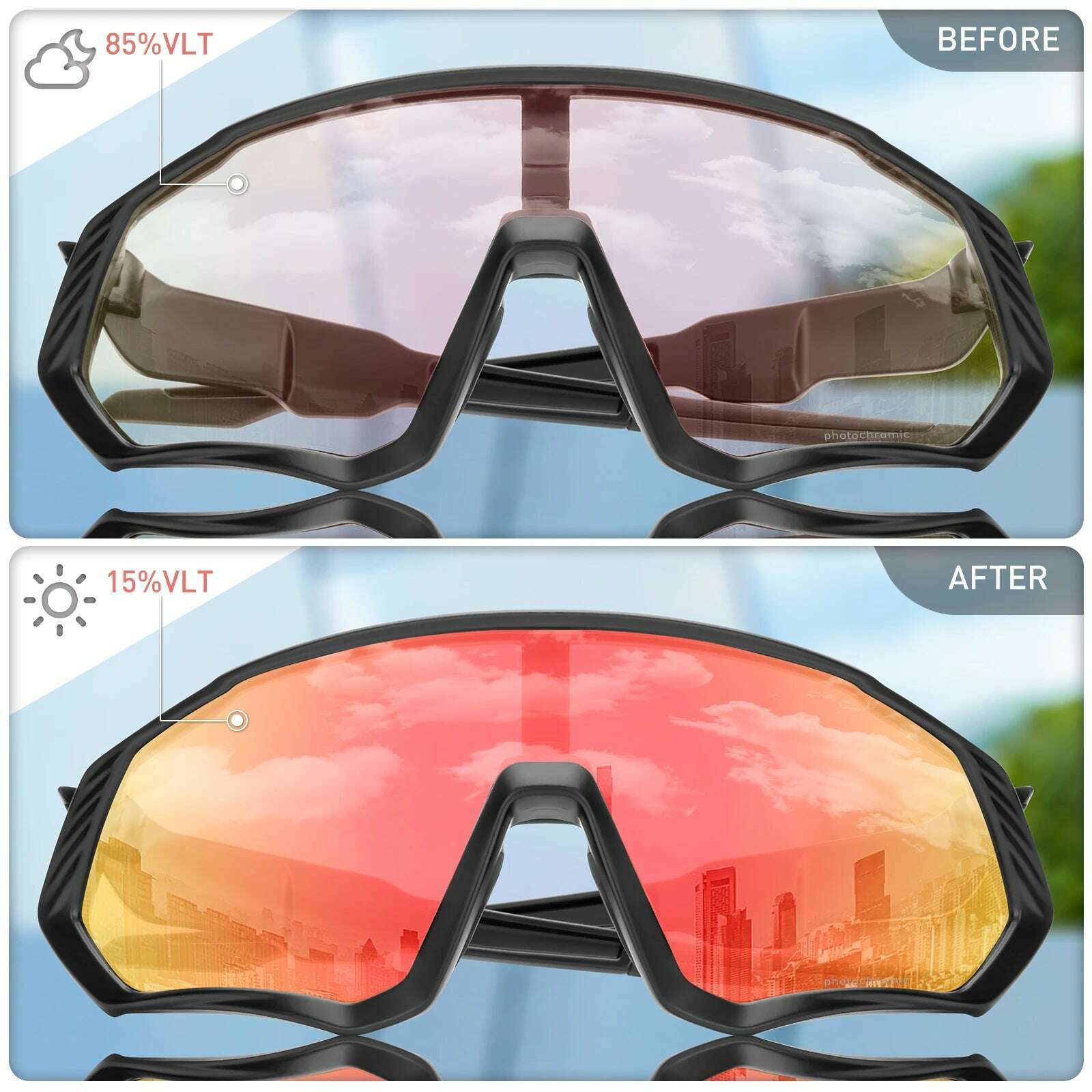 Kapvoe Cycling Glasses Photochromic Bicycle Goggles Outdoor Sports Cycling Sunglasses Built-in Myopia Frame UV400 Bike Eyewear - KIMLUD