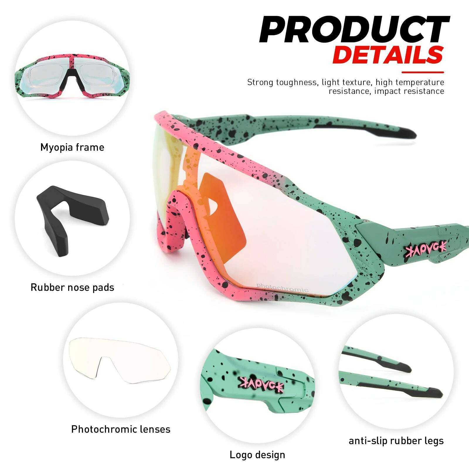 Kapvoe Cycling Glasses Photochromic Bicycle Goggles Outdoor Sports Cycling Sunglasses Built-in Myopia Frame UV400 Bike Eyewear - KIMLUD